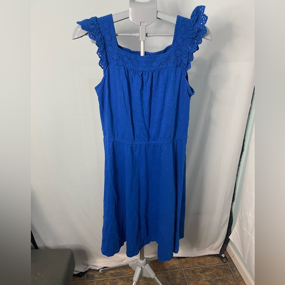 Talbots‎ eyelet slub knit fit and flare blue dress size large